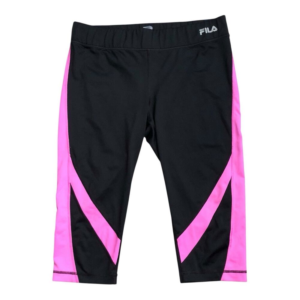 Fila Sport Capri Leggings Womens L Black Pink Colorblock Performance Athletic